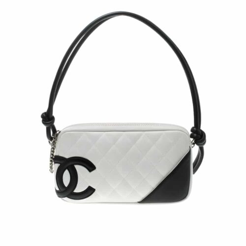 Chanel Cambon Line Small Smooth Shoulder Bag White Black 22cm