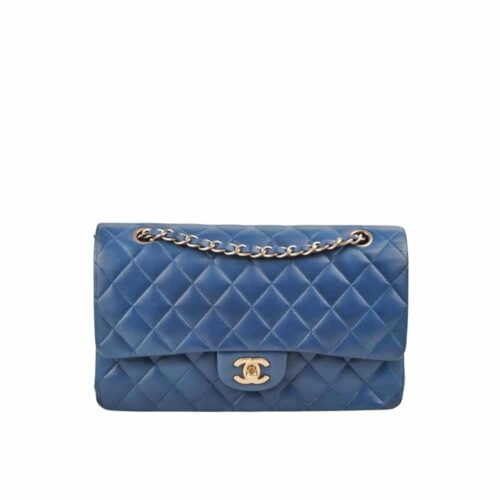 Chanel Classic Medium Smooth Leather Flap Bag Navy Blue 25cm