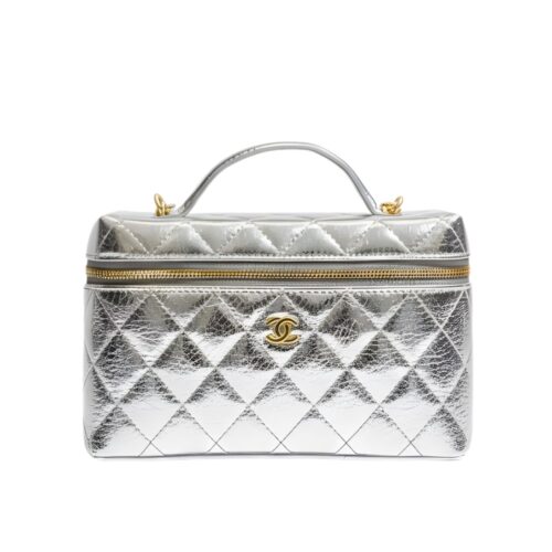 Chanel Vanity Case With Chain Small Metallic Silver 20cm