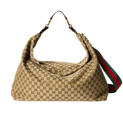 Gucci Brera Large GG Canvas Crossbody Bag Sand And Dark Brown 48Cm 864485 FAFV9 9653