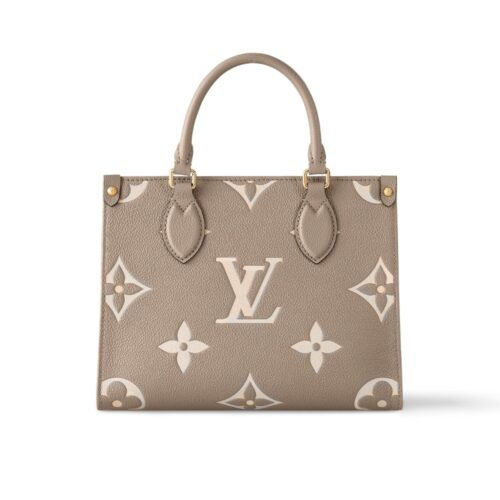 Louis Vuitton Onthego PM Bicolor Monogram Empreinte Tote Bag Tourterelle Beige 25cm M45779