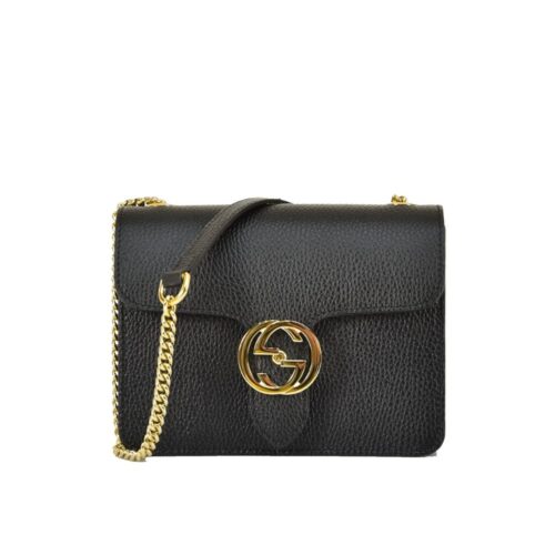 Gucci Grained Leather Chain Crossbody Bag Black 20Cm