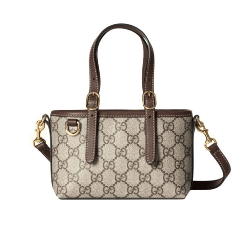 Gucci GG Emblem Mini Bag Beige and Dark Brown GG Fabric 17Cm ‎855491 FAEUC 9758
