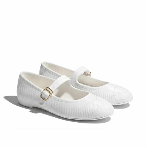 Chanel Mary Jane Ballet Flat Velvet White G45503 B16406 NX269