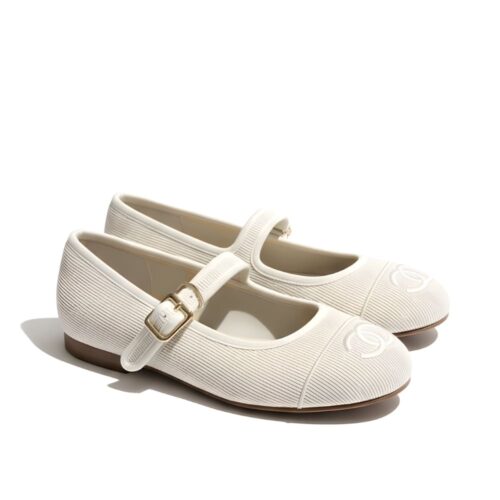 Chanel Mary Jane Ballet Flat Velvet Beige