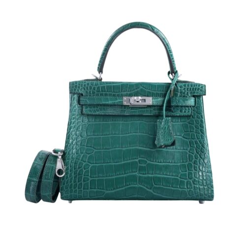Hermes Kelly 25 Shiny Alligator Handbag Vert Emerald 25Cm