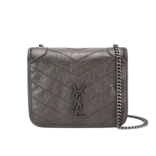 Saint Laurent Niki Vintage Leather Chain Wallet Gray 19Cm