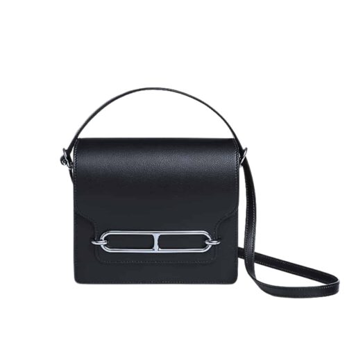Hermes Roulis Mini Shiny Alligator Permabrass Hardware Crossbody Bag Black 18Cm