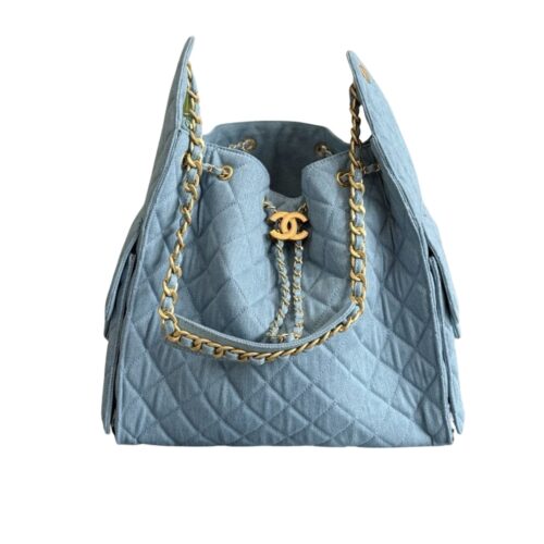 Chanel 25 Medium Washed Denim Handbags Blue 34cm AS5311 B20603 U0475