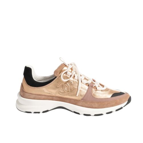 Chanel Sneaker Suede And Laminated Gold In Dark Beige G46609 B21320 U2406