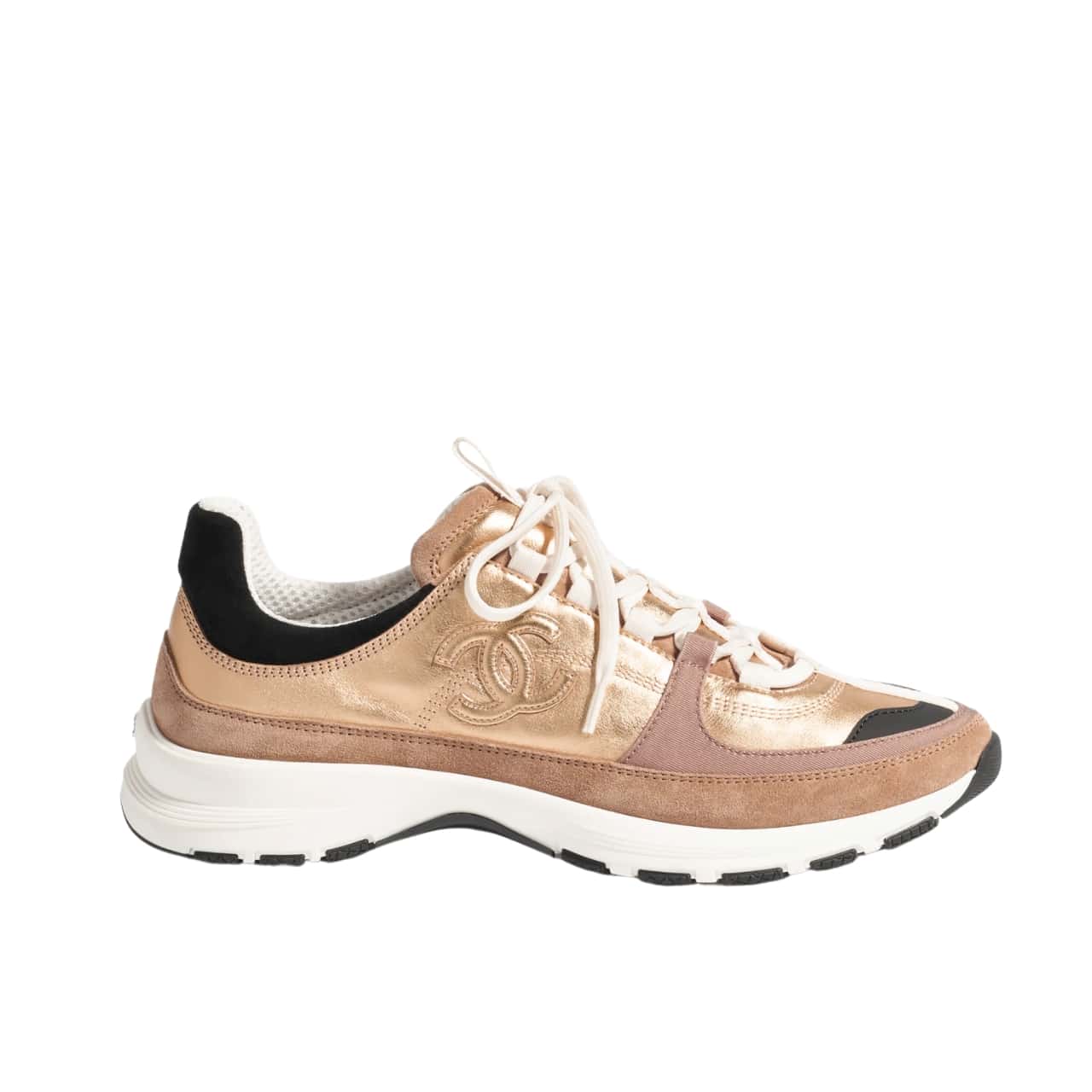 Chanel Sneaker Suede And Laminated Gold In Dark Beige G46609 B21320 U2406
