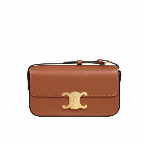 Celine Triomphe Shoulder Bag In Shiny Calfskin Brown 194143Bfn04Lu