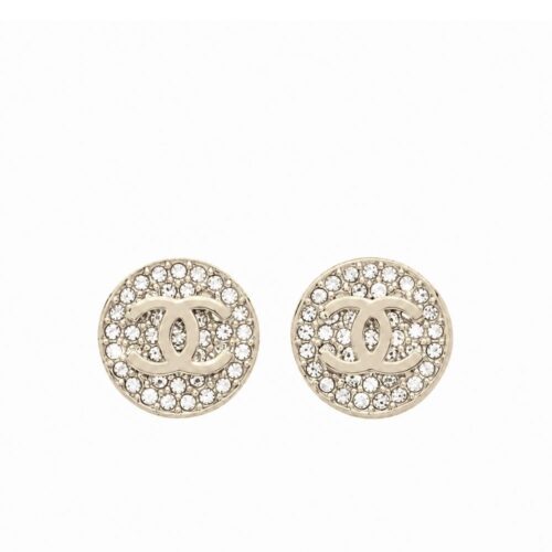 Chanel Cc Mark Round Strass Earrings Gold ABG227 B23473 U7518