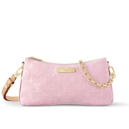 Louis Vuitton Pochette Liv Monogram Denim Shoulder Bag Washed Pink 24Cm M14159
