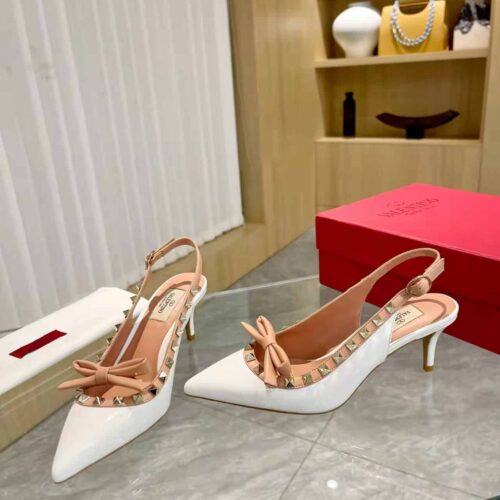 Alternative view of Valentino Rockstud Bow Slingback Pump In Patent Leather With Matching Studs White