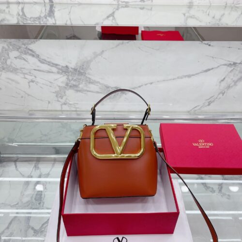 Alternative view of Valentino Garavani Supervee Leather Bucket Bag Brown 20Cm