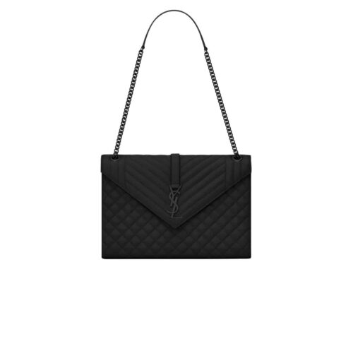 Saint Laurent Envelope Large Mix Matelassé Grain De Poudre Embossed Leather Shoulder Bags Black 31Cm 600166Bow981000
