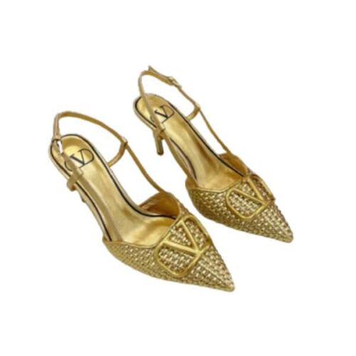 Valentino Garavani Vlogo Signature Woven Leather Slingback Pumps Gold
