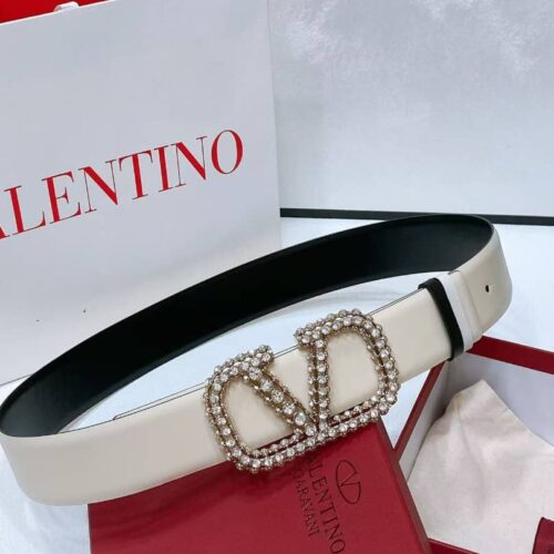 Alternative view of Valentino Garavani VLogo Signature Belt In White With Crystals 30mm 6W2T0SM9GBI QXN