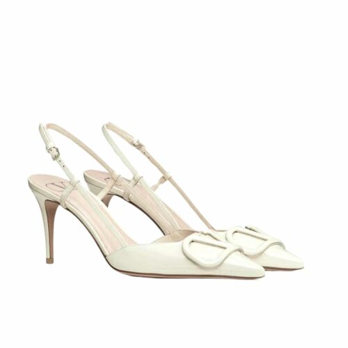 Valentino Vlogo Signature Patent Leather Slingback Pump 80mm White