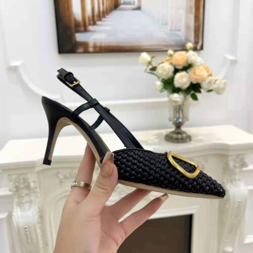 Alternative view of Valentino Garavani Vlogo Signature Woven Leather Slingback Pumps Black