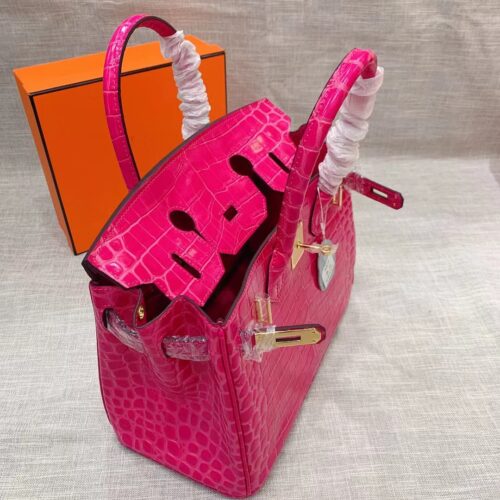 Alternative view of Hermes Birkin 25 Crocodile Gold-Toned Hardware Dark Pink