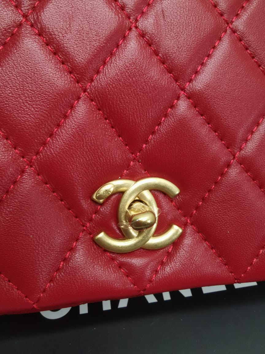Chanel 23B Small Smooth Leather Flap Bags Red 22cm - Image 7