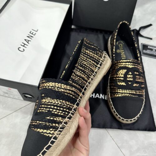 Alternative view of Chanel Espadrilles Metallic Tweed Fabric Gold Black
