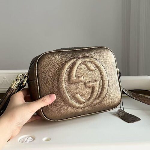 Alternative view of Gucci Metallic Leather Soho Disco Camera Crossbody Bag Brown 21Cm