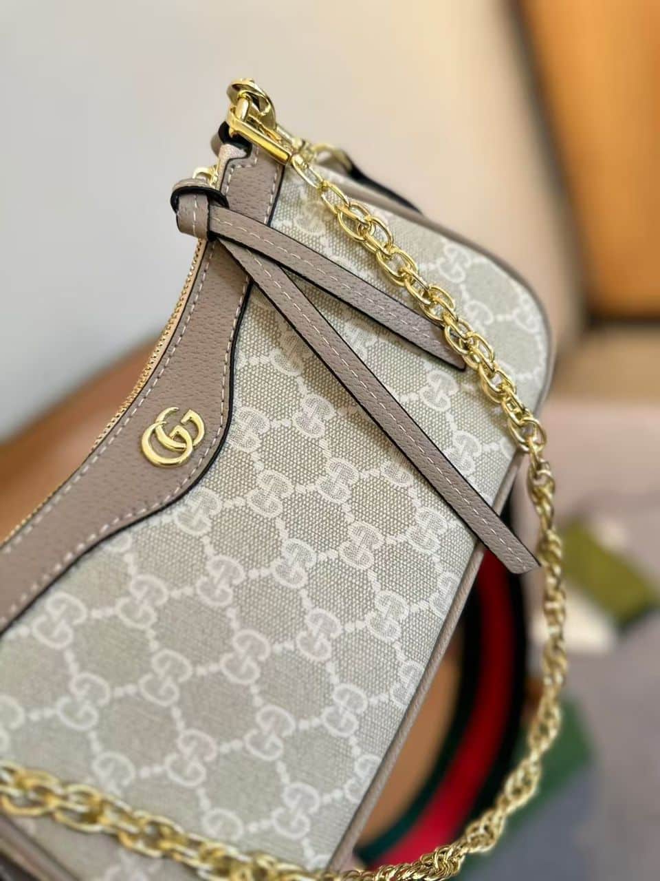 Gucci Ophidia Small GG Supreme Canvas Shoulder Bag Beige And White 25Cm 735132 UULAG 9682 - Image 2