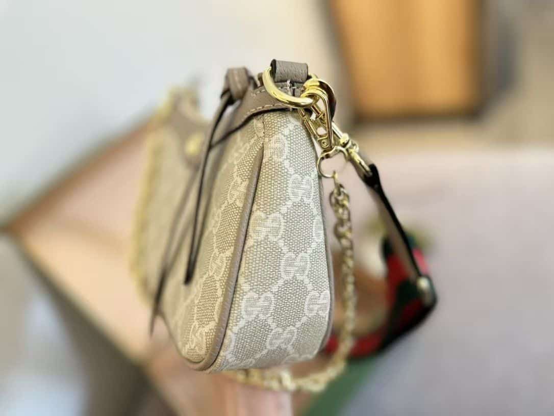Gucci Ophidia Small GG Supreme Canvas Shoulder Bag Beige And White 25Cm 735132 UULAG 9682 - Image 3