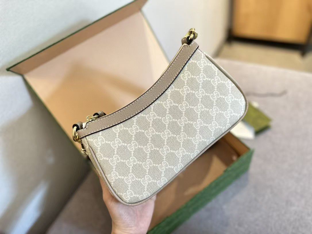 Gucci Ophidia Small GG Supreme Canvas Shoulder Bag Beige And White 25Cm 735132 UULAG 9682 - Image 5