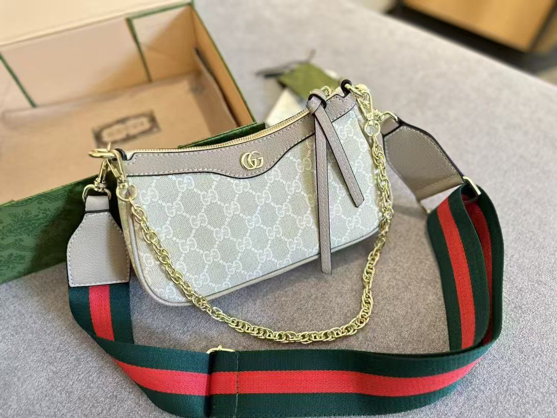 Gucci Ophidia Small GG Supreme Canvas Shoulder Bag Beige And White 25Cm 735132 UULAG 9682 - Image 6