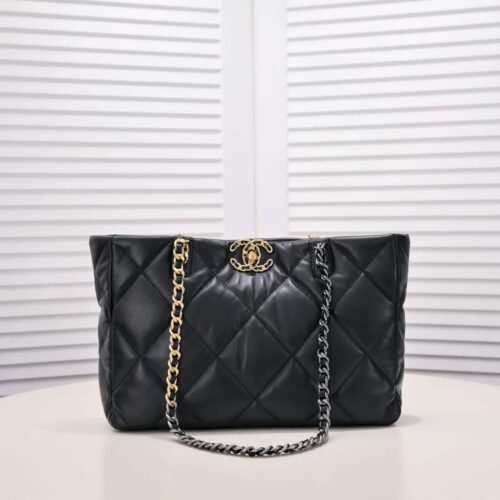 Alternative view of Chanel 19 Large Smooth Leather Tote Bag Black 35cm