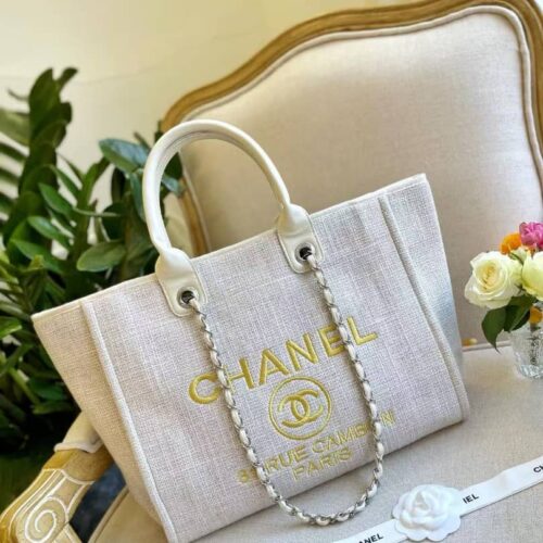 Alternative view of Chanel Deauville Large Canvas Tote Bag White 38cm