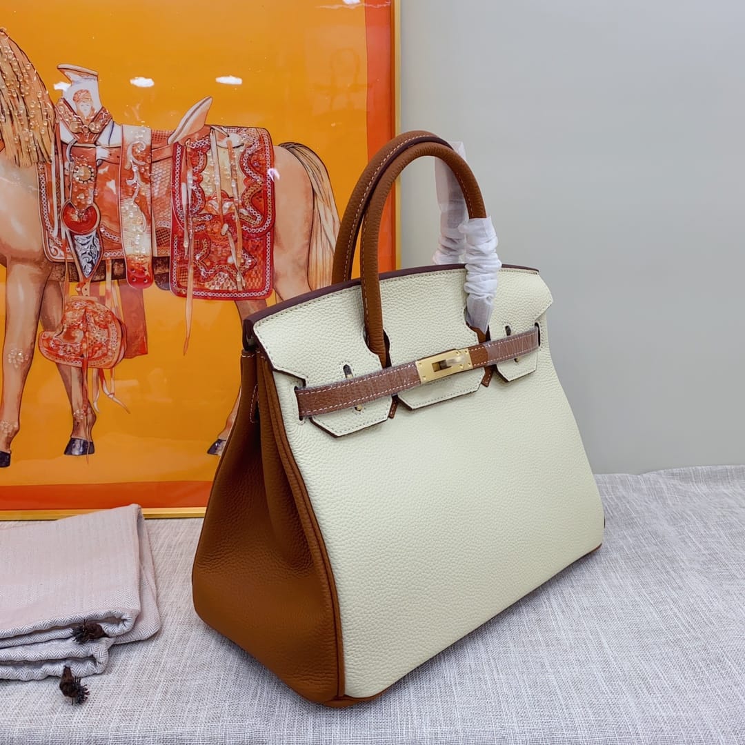Hermes Birkin 30 Togo Brushed Leather Gold-tone Hardware Handbag Beige Brown 30Cm - Image 3