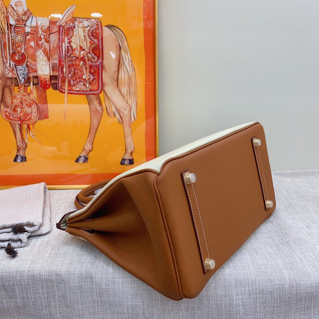 Hermes Birkin 30 Togo Brushed Leather Gold-tone Hardware Handbag Beige Brown 30Cm - Image 5