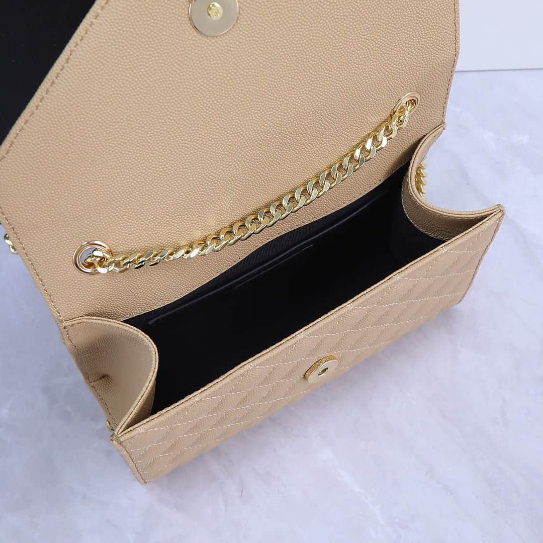 Saint Laurent Envelope Small Quilted Grain De Poudre Embossed Leather Crossbody Bag Beige 21Cm 600195BOW912721 - Image 8