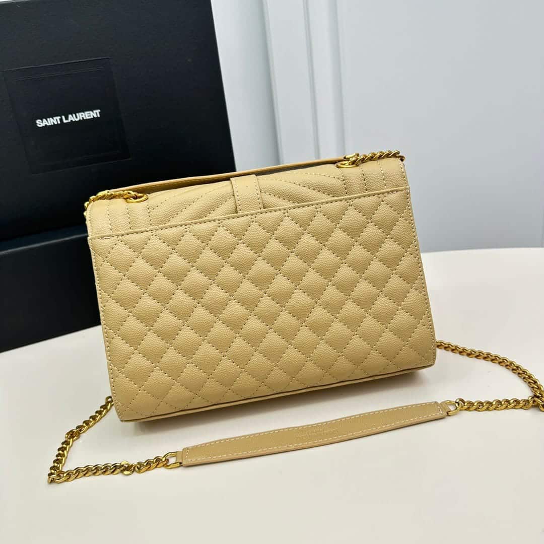 Saint Laurent Envelope Medium Quilted Grain De Poudre Embossed Leather Crossbody Bag Beige 24Cm 600185BOW912721 - Image 4