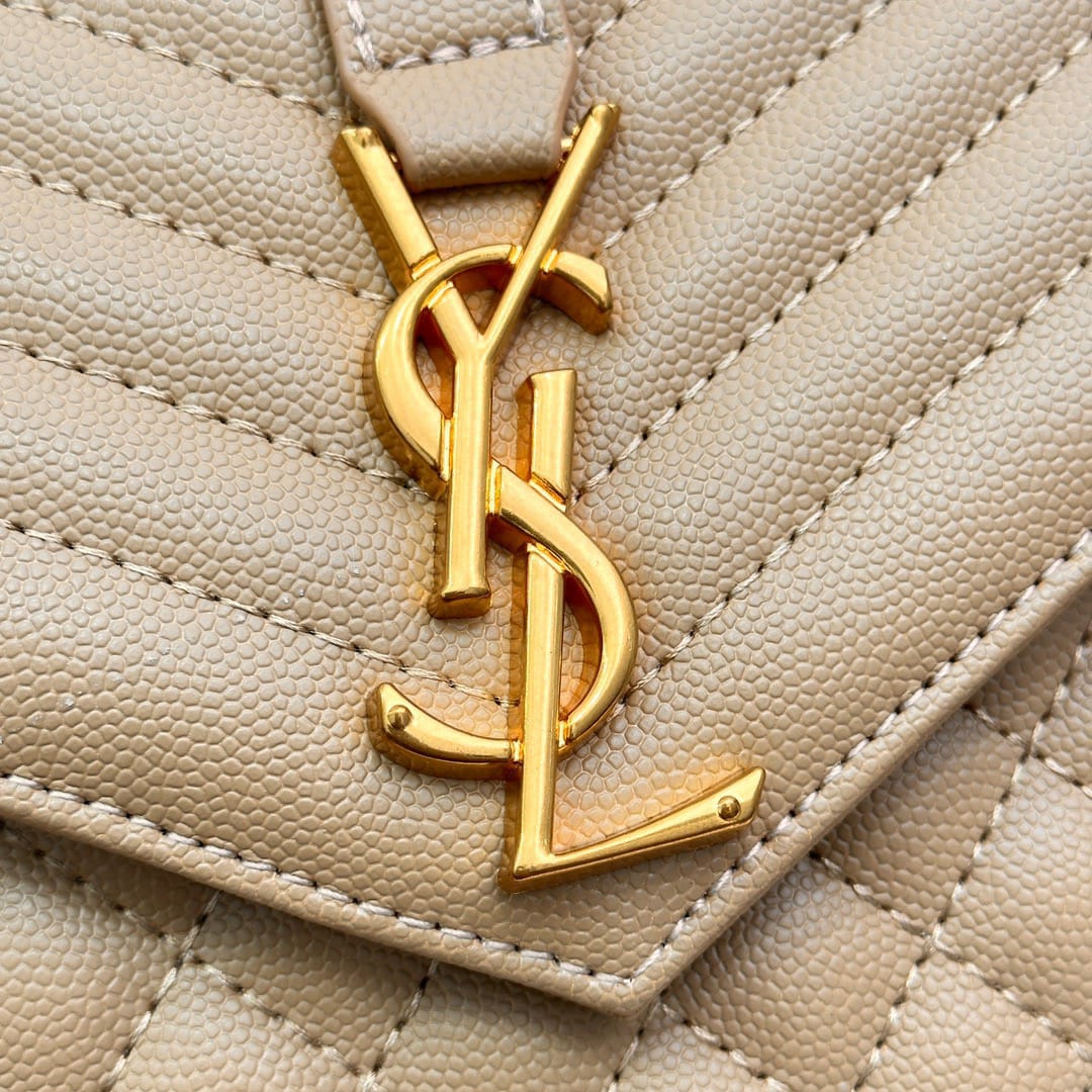 Saint Laurent Envelope Medium Quilted Grain De Poudre Embossed Leather Crossbody Bag Beige 24Cm 600185BOW912721 - Image 6