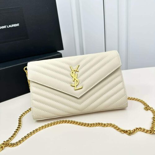 Alternative view of Saint Laurent Classic Cassandre Grain De Poudre Chain Wallet White 24Cm 377828BOW019207