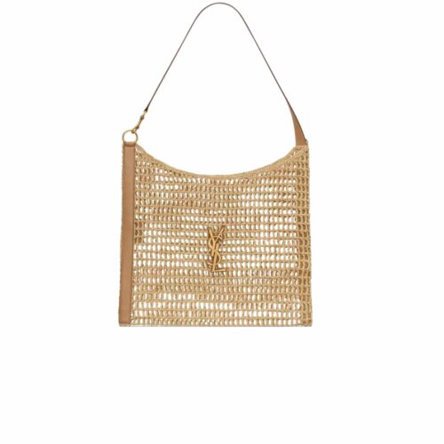 Saint Laurent Oxalis Raffia Crochet and Leather Shoulder Bag Naturel 41cm 773984GAAEB9718