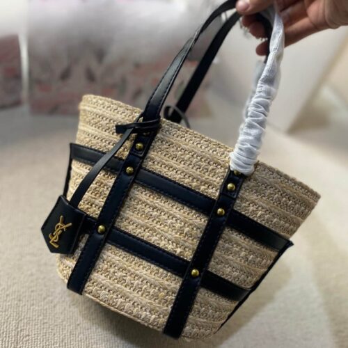 Alternative view of Saint Laurent Panier Medium Harness Raffia Tote Bag Beige 17Cm