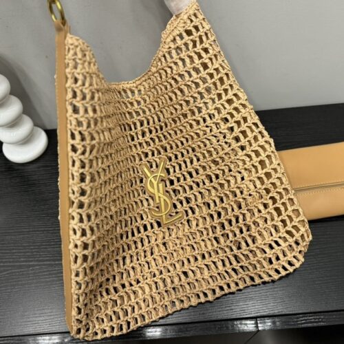 Alternative view of Saint Laurent Oxalis Raffia Crochet and Leather Shoulder Bag Naturel 41cm 773984GAAEB9718