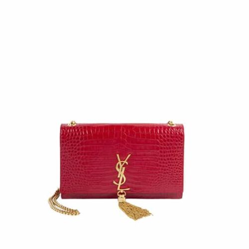 Saint Laurent Kate Monogram Shoulder Bag Crocodile Red 20Cm