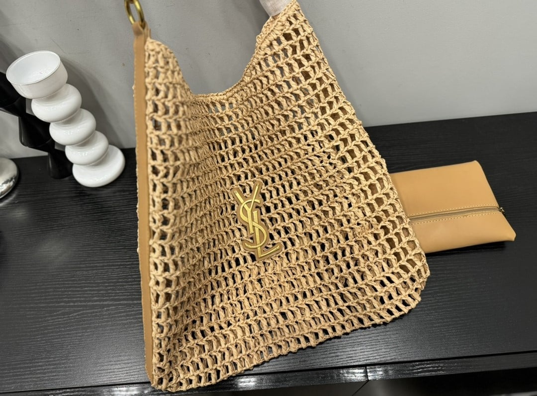 Saint Laurent Oxalis Raffia Crochet and Leather Shoulder Bag Naturel 41cm 773984GAAEB9718 - Image 4