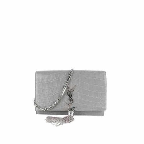 Saint Laurent Kate Medium Monogram Embossed Leather Shoulder Bag Gray 20Cm