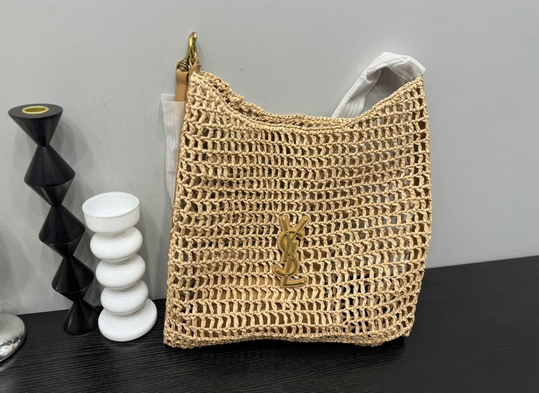 Saint Laurent Oxalis Raffia Crochet and Leather Shoulder Bag Naturel 41cm 773984GAAEB9718 - Image 5