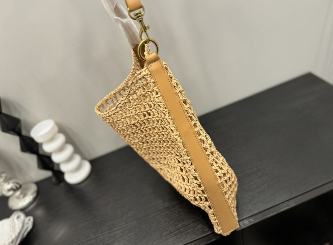 Saint Laurent Oxalis Raffia Crochet and Leather Shoulder Bag Naturel 41cm 773984GAAEB9718 - Image 6