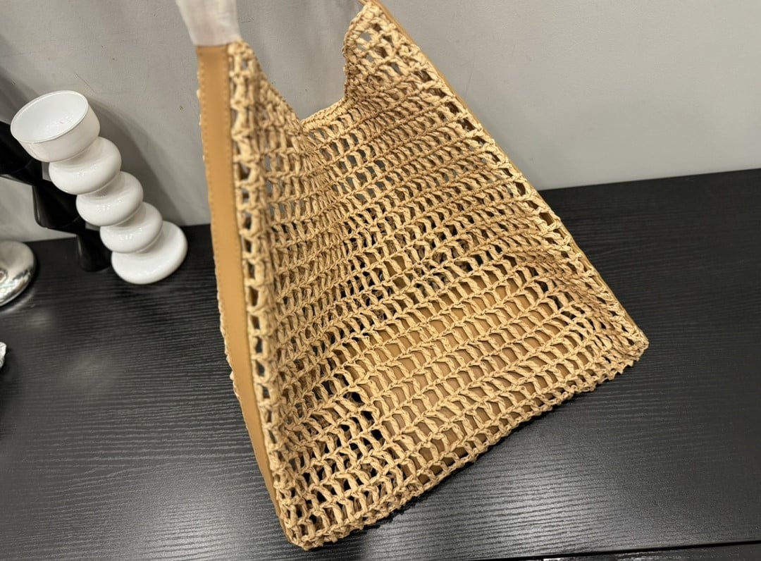 Saint Laurent Oxalis Raffia Crochet and Leather Shoulder Bag Naturel 41cm 773984GAAEB9718 - Image 7